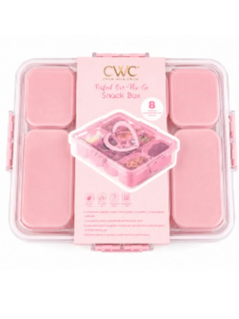CWC Cook With Color Pink Glitter Snack Box 8 Removable Compartments Snap Lid